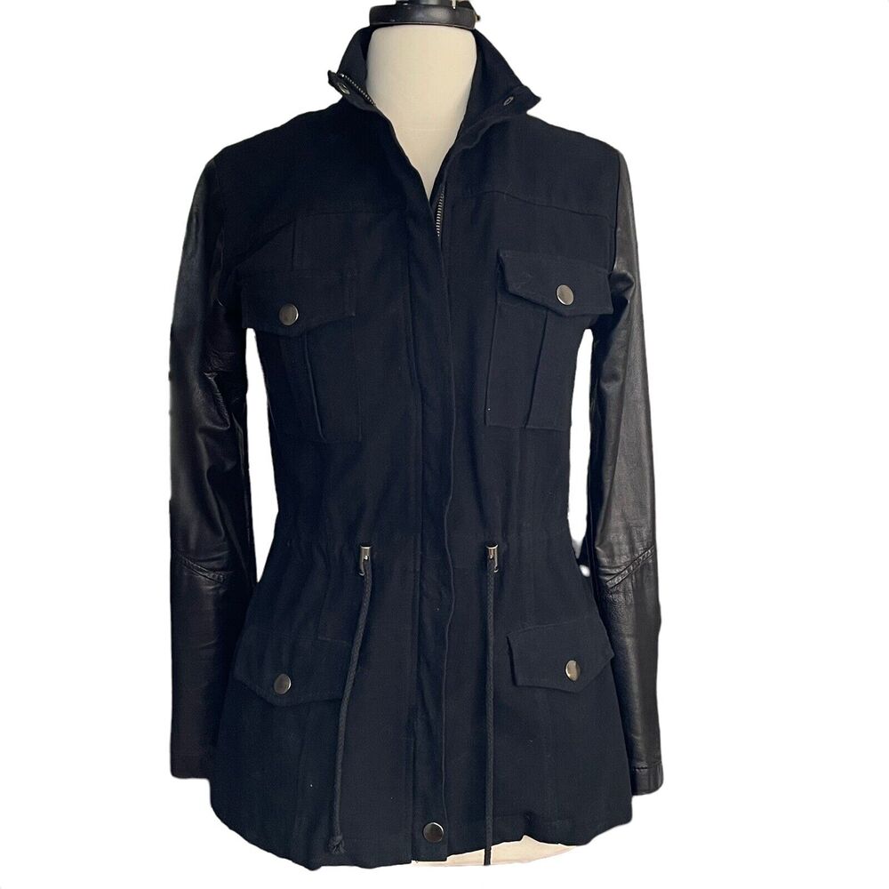 Rails Sz S Black Cargo Dark Academia Utility Jacket Lamb Leather Sleeves $348